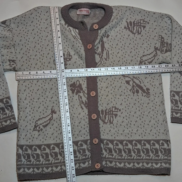 Vintage Young Fashion Club Knit Button Down Cardigan Pink Cream Grey Sweater L - Picture 3 of 9